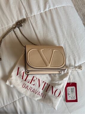 Valentino Garavani Beige VLogo Chain Crossbody Bag